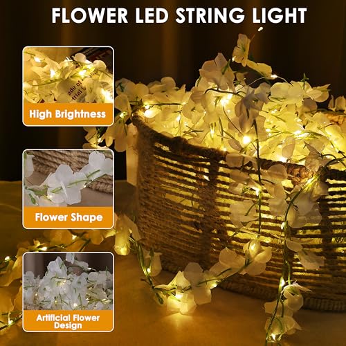 Image of Gesto White Artificial Flower Curtain LED String Lights - 200 LED Warm White Fairy Lights with 8 Modes | AC Plug Mesh Curtain Lights for Balcony,Bedroom,Home,Diwali Decoration Hanging Lights (10x3 Ft)