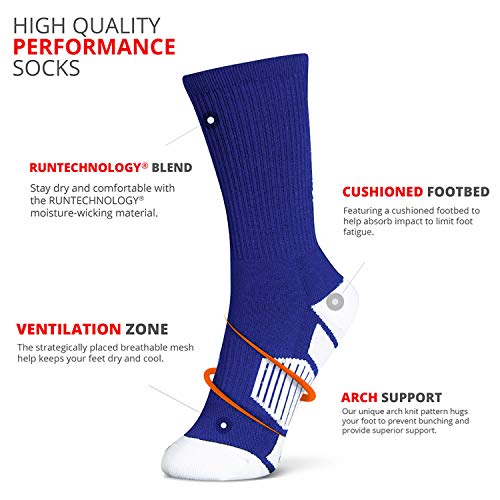 Chalktalksports Athletic Half Cushioned Crew Socks | Basketball Player Design | Royal Blue/White #TOP2