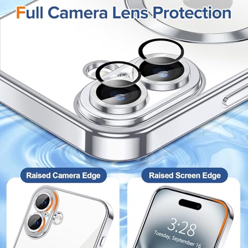 Image of VONZEE Electroplating Transparent Clear Logo Back Cover TPU Case Compatible with iPhone 16, Compatible with Magsafe, Full Body & Individual Camera Protection for Each Lens for Men & Women (Grey)