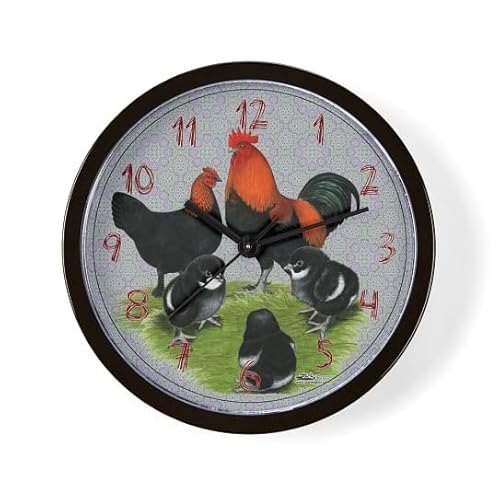CafePress Marans Black Copper Chicken Family 10" Wall Clock for Livingroom, Kitchen, or Office