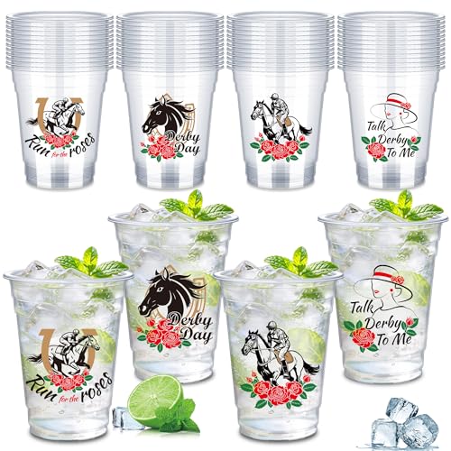 48 Pack 16 oz Derby Plastic Cups Bulk Derby Clear Mint Julep Cups Derby Party Supplies Plastic Cups Derby Cups for Horse Racing Party Plastic Derby Party Cups for Horse Party Decorations