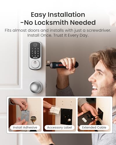 Image of DESLOC B200 Fingerprint Smart Lock with 2 Knobs, Keyless Entry Front Door Lock Set, Electronic Keypad Deadbolt, App Control, Auto Lock, Long Battery Life,Silver