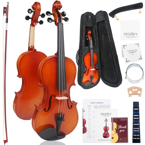 Violin 4/4 Full Size Kit for Beginners Glossy Violin Fiddle Set for Adults Students with Violin Case Bow Rosin Fingerboard Sticker Shoulder Rest Extra Strings and Bridge(Plywood Full)
