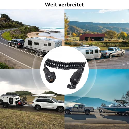 BOTEWO 13-Polig Anhänger Verlängerungskabel Adapter: 2m Anhänger Adapter Verlängerungskabel Spiralkabel mit 13 Poliger Anhängerstecker für Auto LKW RV Wohnwagen (Schwarz)