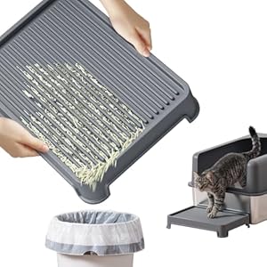 Cat Litter Mat, Water Urine Proof, Washable Easy Cleaning, Anti-Tracking Floor, Protector Gray Plastic Litter Box Mat (14″x10″x2.5″ Inch)