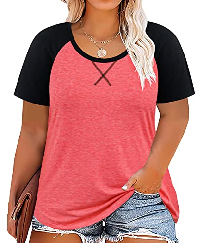 Image of CARCOS Plus Size Tops for Women Short Sleeve Shirt Summer Star /Leopard /Tie Dye /Flower Crewneck Pullover Tunic XL-5XL