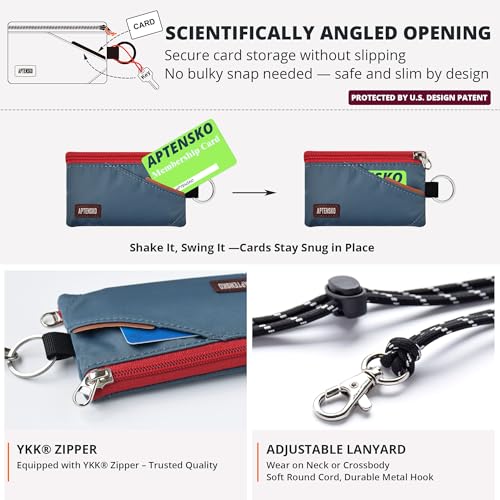 Image of RFID Blocking Travel Wallet with Adjustable Lanyard, Small Nylon Zipper Pouch and Badge Holder for ID, Credit Cards, Cash, Keys, Commuters (Slate Blue)
