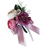 KJOET 結婚式 茶ローズカーネーションシルクフラワー ブートニア コサージュ ピンクがかった紫