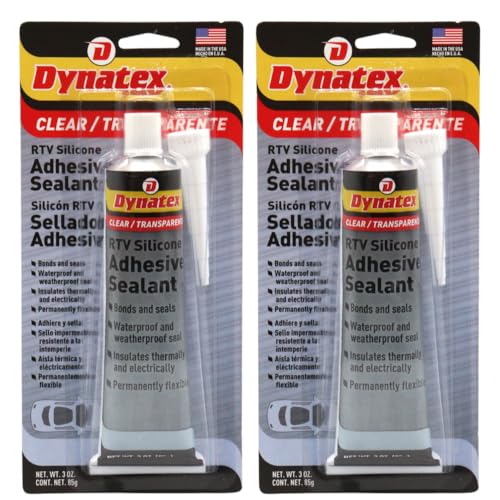 Image of Dynatex RTV Clear Silicone Adhesive Sealant 3 oz Tube - Transparent Watertight Seal, Marine RV Industrial Use, Made in the USA (2-Pack)