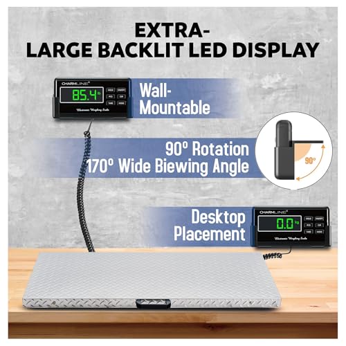Image of Charmline 1100lbs x 0.2lbs High Accuracy Digital Postal Scale with 41x21 in Large Stainless Steel Platform, Heavy Duty Scale for Dog, Pig, Goat Sheep, Battery & AC Adapter Powered, Slip-Resistant