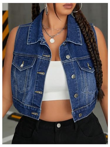 Floerns Women's Plus Size Sleeveless Denim Jacket Button Down Jean Denim Vest3