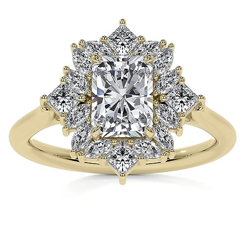 10K/14K/18K Solid Yellow Gold Radiant Cut Moissanite Wedding Ring Set 3 CT Prong Seting Bridal Engagement Ring for Women Solitaire Halo Style, Vintage Antique Anniversary Propose Gifts3