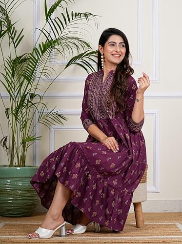 Image of Kuruti B Sheets Women's Cotton Floral Printed Regular Fit Anarkali Kurta for Women