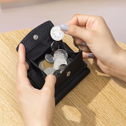 Genuine Leather Card Holder Organizer Pocket Mini Wallet,New Unisex Anti-Credit Card Fraud Folding Mini Wallet,Genuine Leather Coin Purse Pouch,Compact Trifold Purse For Women (Blue)4