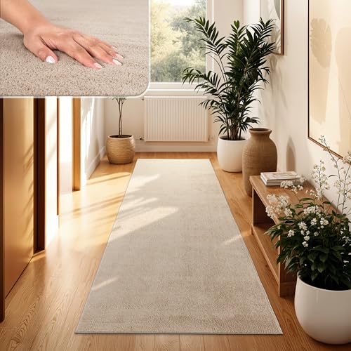 Paco Home Alfombra Moderna y Suave para Salón a Pelo Corto Lavable Fluffy Uni Efecto Piel Intemporal Elegante Antideslizante Fácil de Limpiar, tamaño:80x150 cm, Color:Beige