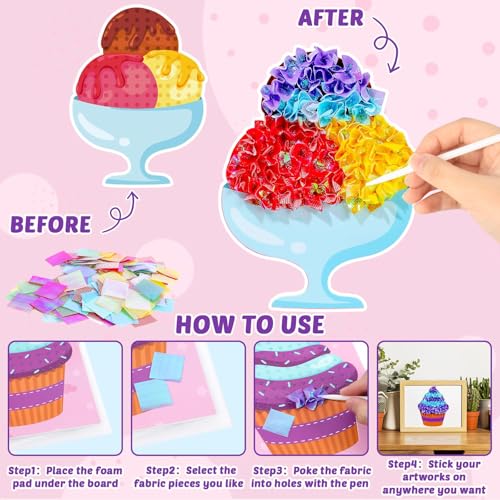Image of Lonfliness 8PCS Poke Craft Kit Dessert Cake No-Mess Fabric Sewing Art Puzzle Puncture Painting Ice Cream Donut Gift Creative Activity Game Birthday Party Favors