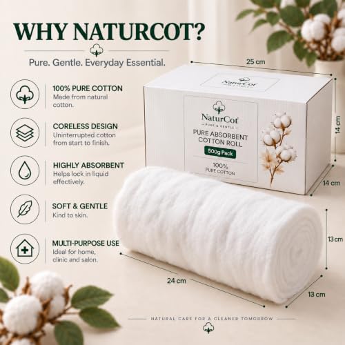 Image of Premium Absorbent Cotton Roll (400g Net Weight, No Paper Tube) | Coreless & 100% Pure | Soft, Lint-Free Bulk Utility for Medical First Aid, Wound Dressing, Baby Care & Hygiene (1 Pack)