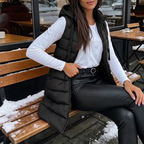 Toumov Long Puffer Vest Women Winter Sleeveless Puffy Jacket with Hood - image 6