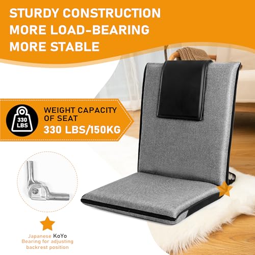 Image of FASTMOMENT Floor Chair with Water Repellent Fabric 14-Position Adjustable Floor Chair with Back Support Portable Floor Seat for Adults Foldable Meditation Seat with Washable Cover (Dark Grey)