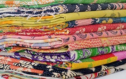 Craft Lovers Indian Wholesale Lot of Tribal Quilt Vintage Handmade Blanket Patchwork Throw Hippie Bohemian Old Saree Made Kantha Rally Twin (1, Twin)