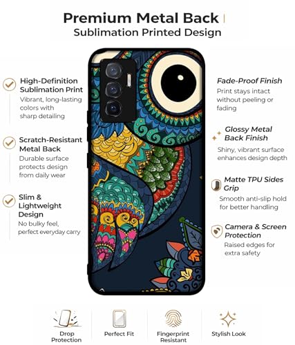 Image of Owl Illustration Design Premium 2D Printed Metal Back Case Cover for Vivo V23E 5G / Y75 4G