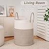 JMvicyroam Large Woven Laundry Basket Hamper,60L Cotton Rope Storage Bin for Blankets,Toys and Clothes,Decorative Tall Nursery Hamper for Living Room,Baby Nursery,Bathroom and Bedroom,Brown #2