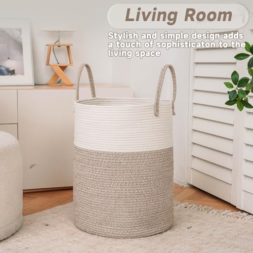 large woven laundry basket hamper60l cotton rope storage bin for blanketstoys and clothesdecorative tall nursery hamper for living roombaby nurserybathroom and bedroombrown