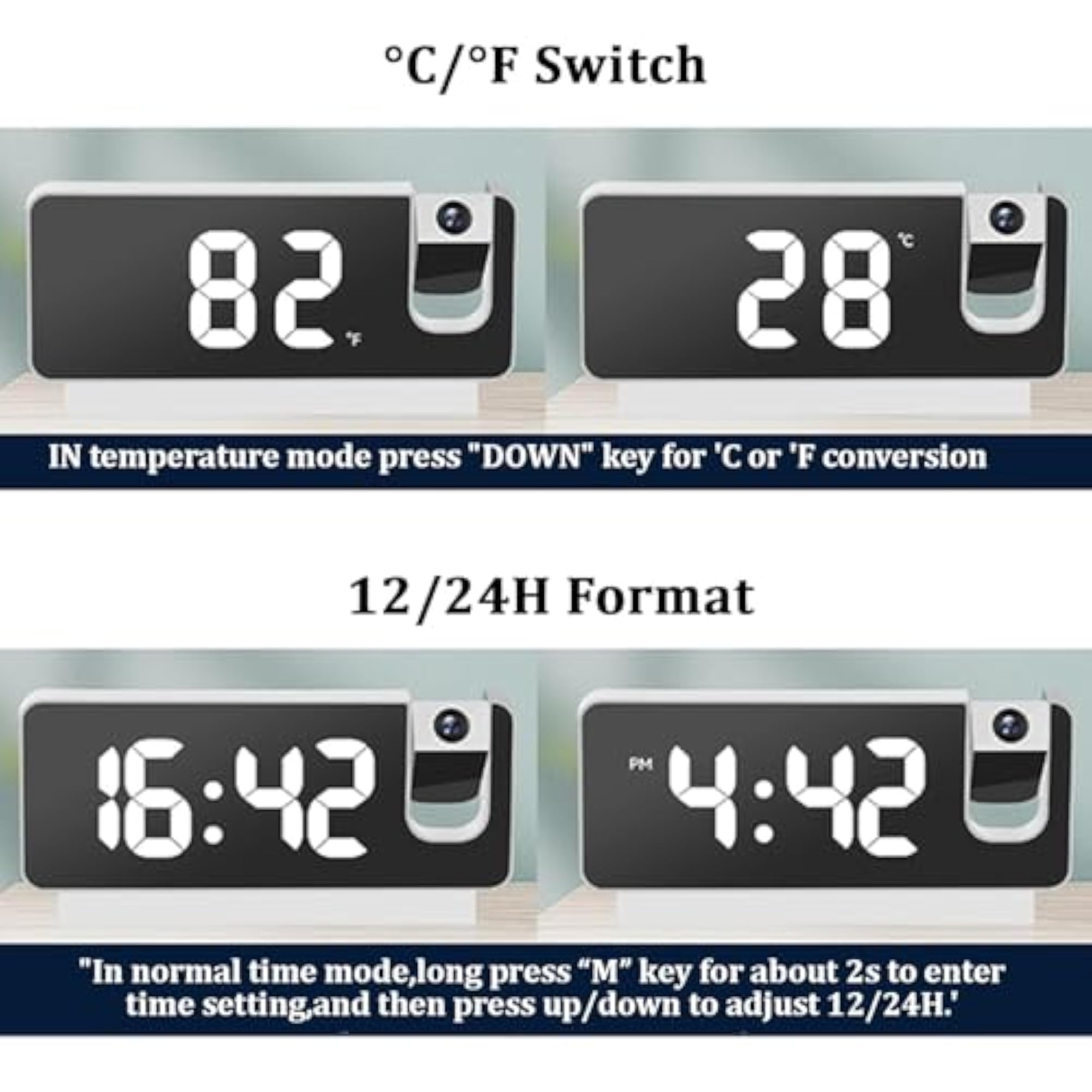Ceiling Projection Alarm Clock with Temperature Display
