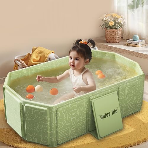 Faltbare Badewanne für Kinder, Tragbare Badewanne, Große Kleinkindbadewanne, Tragbares Duschbecken, Badewanne Kinder für 0-8 Jahre, Integrierte Badewanne mit Ablassschraube (Grün)