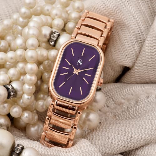 Image of Shocknshop Elegant Rectangular Ladies Rose Gold Analog Metal Strap Solid Link Strap Watch for Woman -WCH176