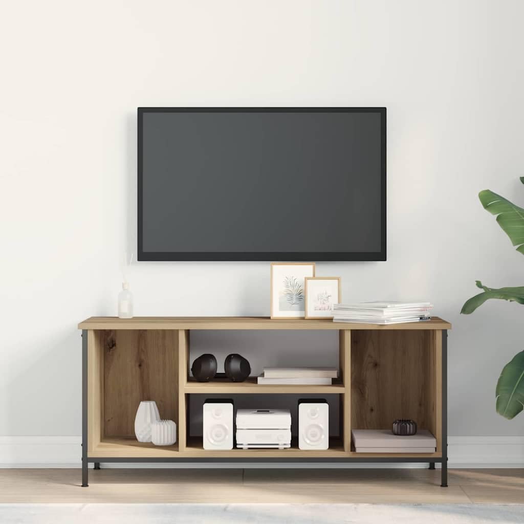 Szafka pod telewizor z drewna dębowego Artisan, 102 x 35 x 45 cm, szafka z miejscem do przechowywania, regał, półka, kanał kablowy, kredens do salonu, sypialni, kina domowego i kącika