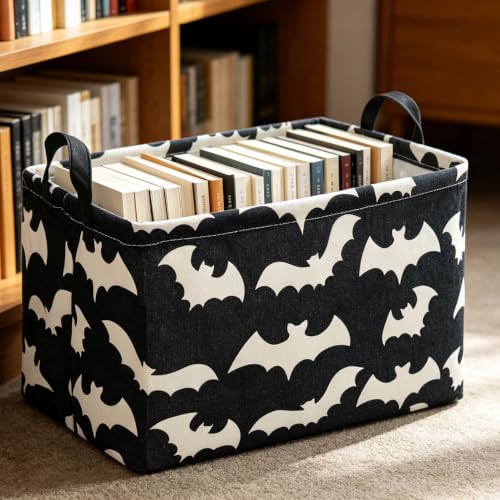 Image of Rectangle Storage Basket with Handles,Collapsible Storage Bin,Books Box,Gift Basket(Bat)
