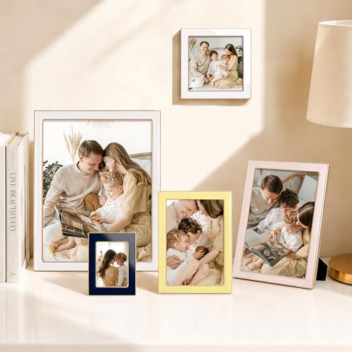 Image of eletecpro 4x4 Enamel Picture Frame with Real Glass Cover, White, 1-Pack | Tabletop or Wall Decor, Horizontal and Vertical Display, Metal Edge & Velvet Backing Design, Easy Slide-In Photo Changing
