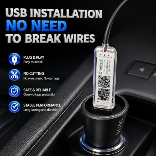 Image of AUTO SNAP Multicolor Music Controlled 111 CM Sound Activated Car Interior Decoration Dashboard Ambient Lighting USB K4 Magic Lights with Remote & Mobile Application Control