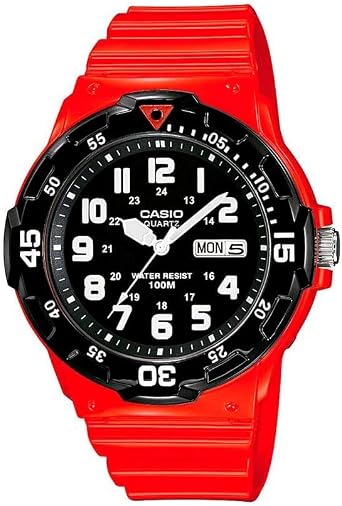 Casio MRW-200HC-4 Men's Analogue Quartz Watch with Resin Strap, Red/Black, Strap.