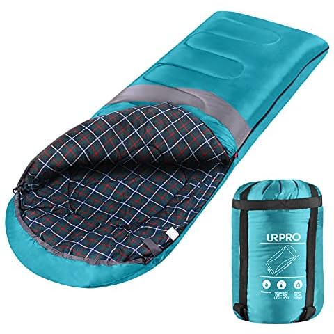 URPRO All 4 Seasons Flannel Sleeping Bag Warm Cold Weather Lightweight, Portable, Waterproof Sleeping Bag Compression Sack for Adults & Kids - Indoor & Outdoor, Camping, Backpacking, Hiking (Green) Cover