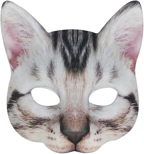 Miniatura 9 de Máscara de gato de media cara de animal, disfraz de animal, máscara de atigrado de animales, máscara de cabeza de gato de Halloween, accesorio de