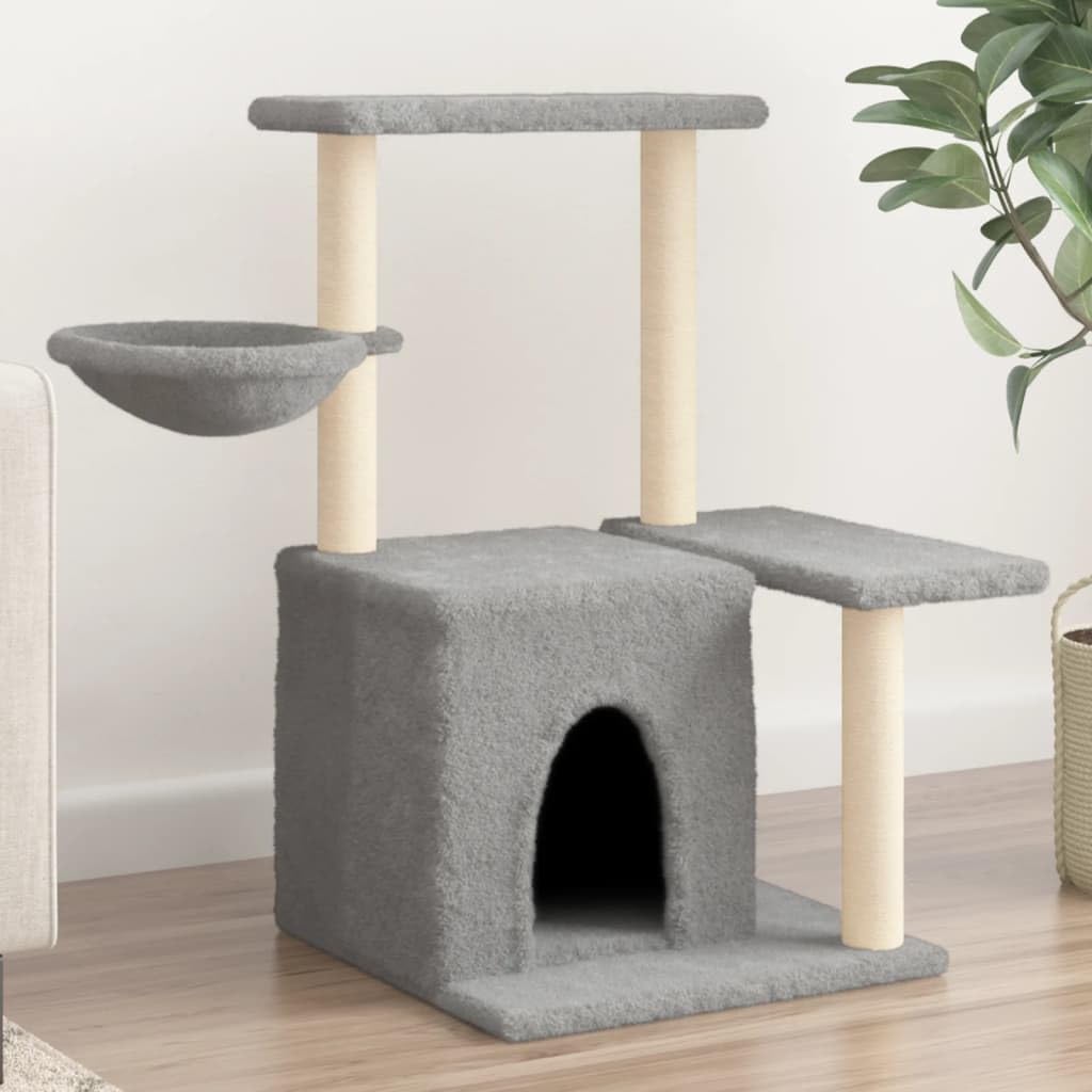 Homgoday Tiragraffi per gatti con tiragraffi in sisal, grigio chiaro, 83 cm, torre tiragraffi multilivello con scala e condomini, centro attività per gatti da interno