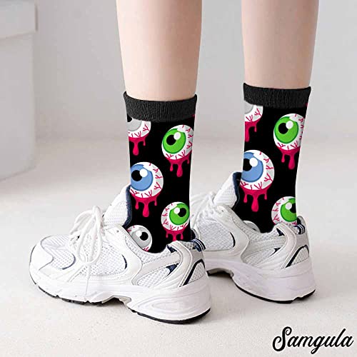 Image of Red Striped Crew Socks for Woman Size 6-8 Christmas Tree Moose Snowflake Dots Lines Girls Socks