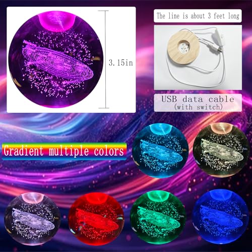 Image of 3D Solar System Crystal Ball 3.15 inch / Wooden USB Switch Base with LED Gradient Lighting /Solar System Model Decor /Birthday, Christmas Gifts for Teens
