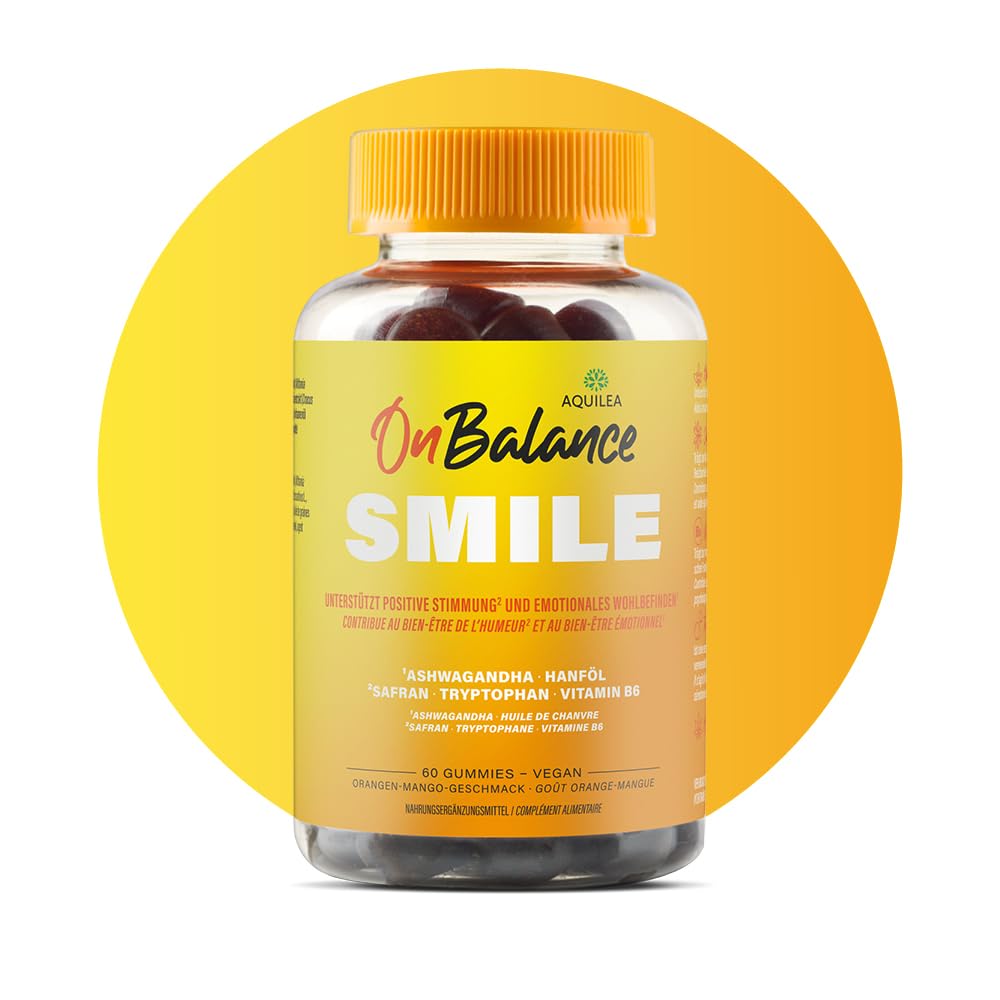 Aquilea OnBalance SMILE – vegane Citrus Gummies mit Ashwagandha, Safran und Vitamin B6 zur Unterstützung von positiver Stimmung & emotionaler Stabilität – 60 Stück