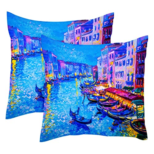 Bateau gondole et Venise Taies d'oreiller carrées en Peluche Housse de Coussin pour Chaise canapé Chambre décoratives pour la Maison Lot de 2