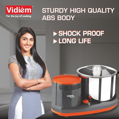 Image of Vidiem Garnet Plus Table Top Wet Grinder 2l with Coconut Scraper | Heavy Duty Stainless Steel Drum & Stone Rollers | 5-Year Motor Warranty | Anti-Slip Belt & Transparent Lid