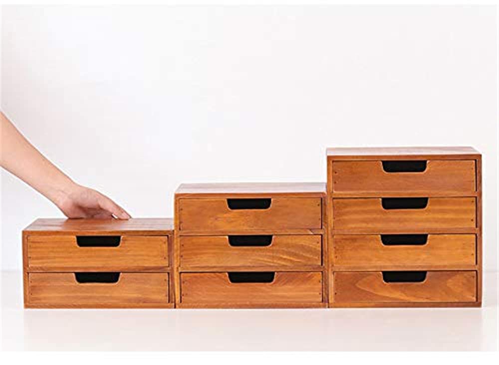 3 Tier Wooden Desktop Storage Box Lockable Drawers Office