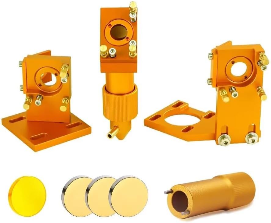 Laser Head Set with 3 D20mm Silicon Mirrors and 1 ZeSn CVD Focusing Lens D12mm FL25.4mm for Laser Engraving and Cutting Machine(Set A D12F25.4)