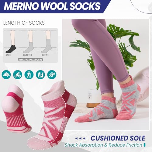 Eyean Merino Wool Ankle Running Socks Men Women Hiking Thick Half Cushioned Support No Show Socks 6 Pairs4