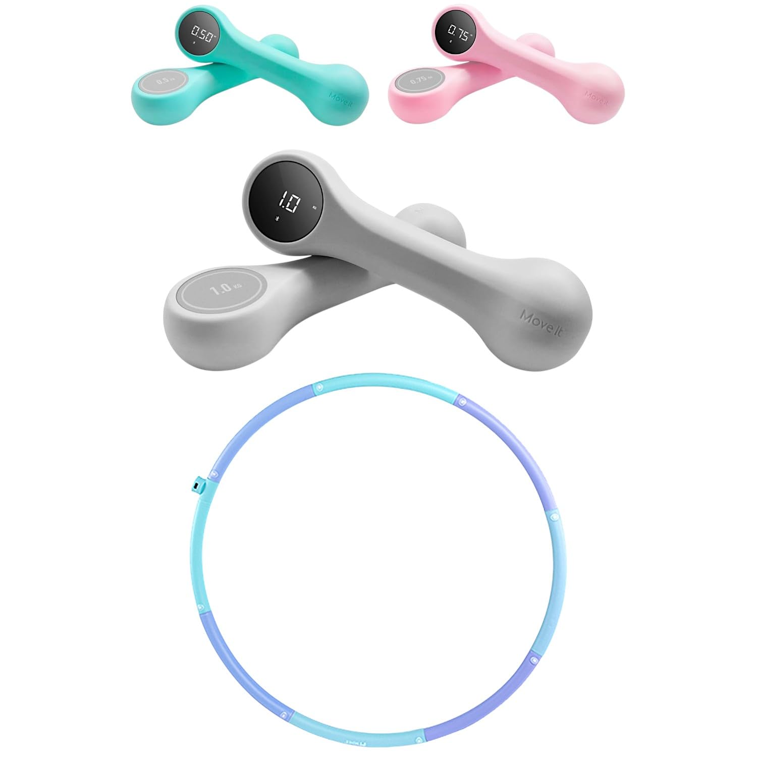 AsVIVA KH3 hantle gimnastyczne i obręcz HH1 Hula Hoop fitness, 3-częściowy zestaw krótkich hantli, 3 klasy wagowe, 6 hantli + pierścień biodrowy, idealne do gimnastyki, lekkiego treningu siłowego lub