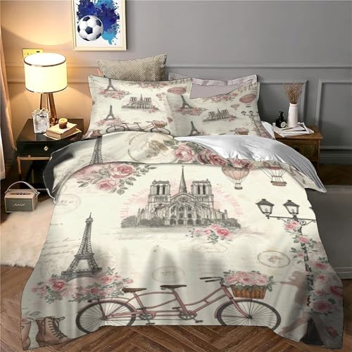 Doux linge de lit imprimé en 3D vintage parisien pour l'ambiance romantique des couples