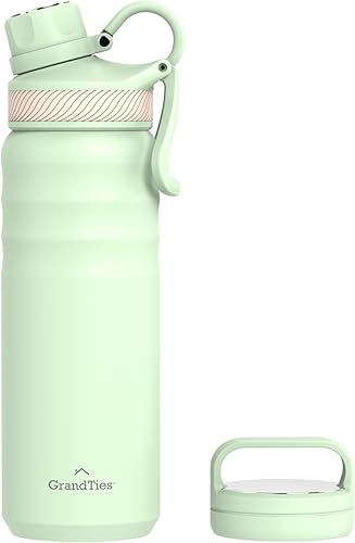 Miniatura 20 de GrandTies Botellas de agua deportivas de acero inoxidable con 2 tapas – Boca ancha aislada al vacío reutilizable a prueba de fugas sin BPA, Cantín