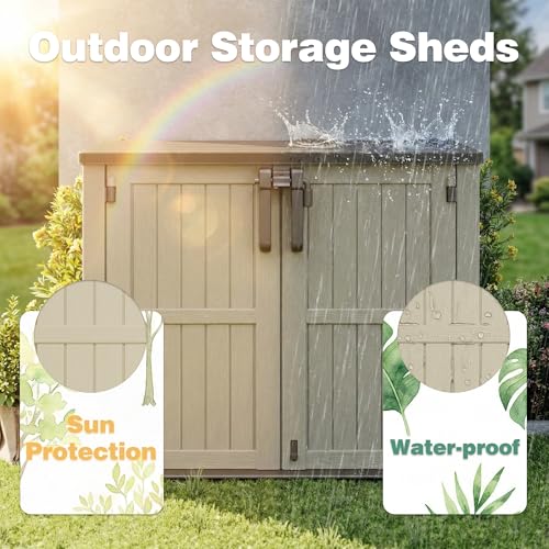 Image of LHBcraft Waterproof Outdoor Storage Box 36 Cu Ft with Lockable Doors, Portable Horizontal Resin Storage Cabinet, Outdoor Storage Shed for Garden